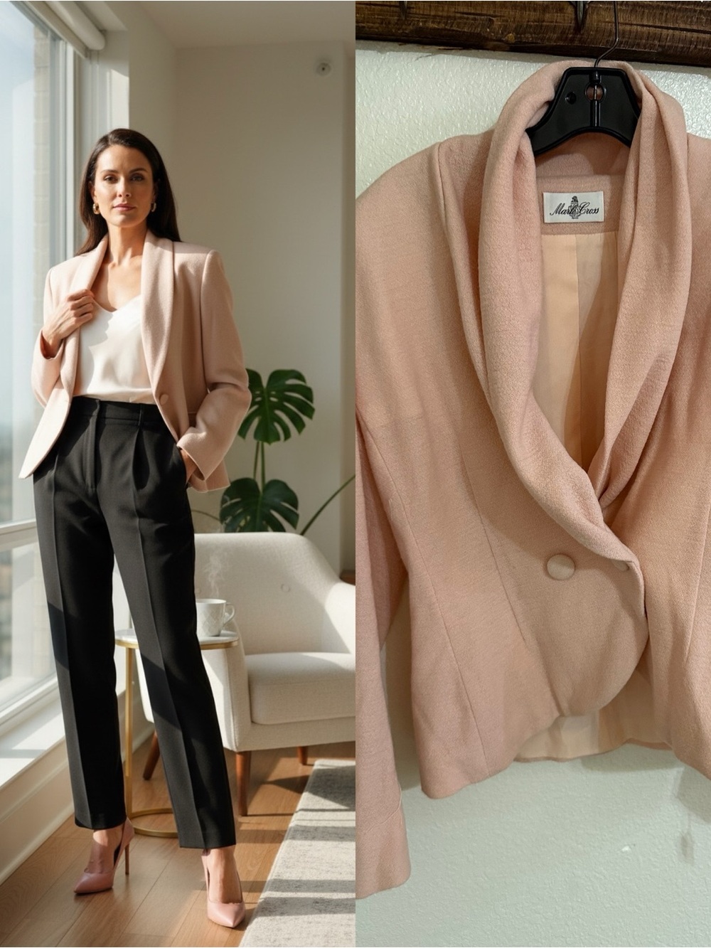Women's Blush Draped Collar Blazer by Mark Cross